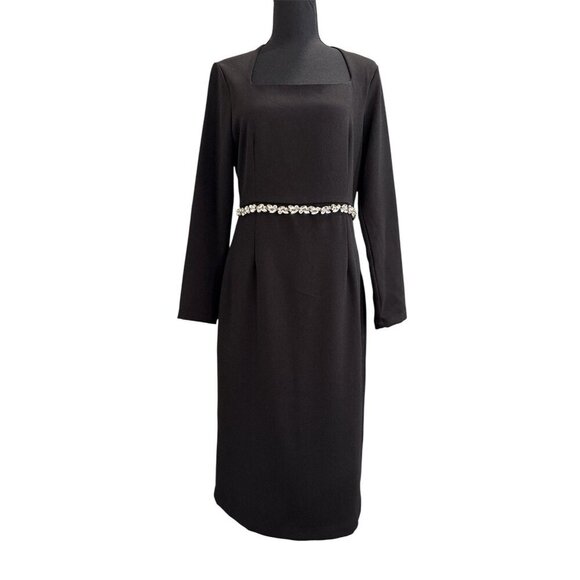 Motf Rhinestone Belt Black Square Neck Dress Size M - Picture 2 of 10